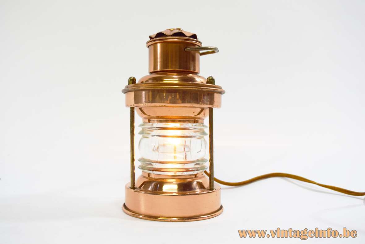 Ankerlantaarn table lamp round copper base glass ship lampshade model 3 D.H.R. Den Haan Rotterdam 1960s