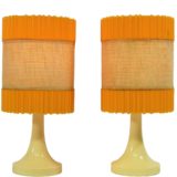 Aro Leuchte bedside table lamps cream-beige plastic base orange lampshades Germany 1960s 1970s MCM Mid-Century Modern
