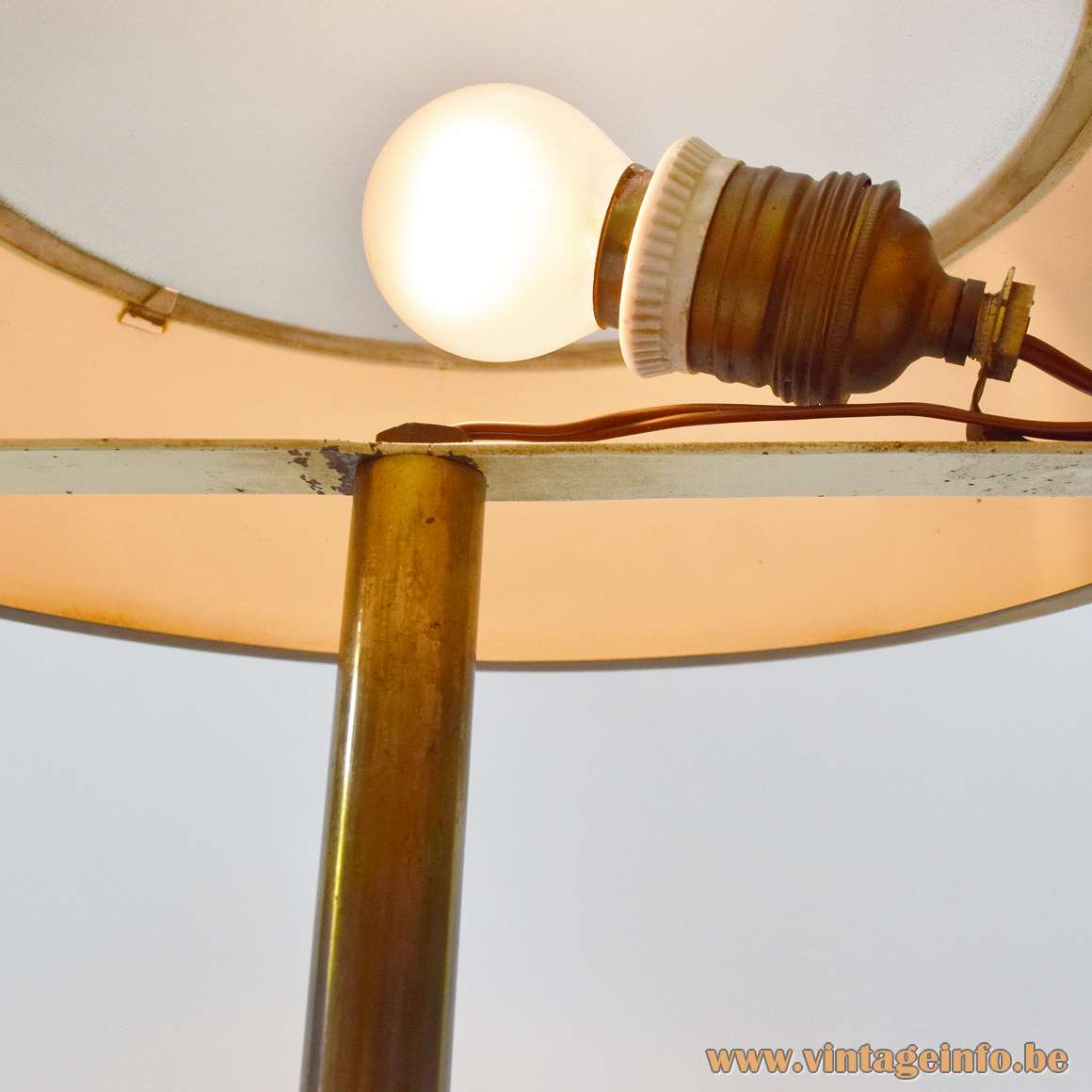 Bauhaus Brass Table Lamp round base and lampshade frosted glass dome on top 1930s-1950s