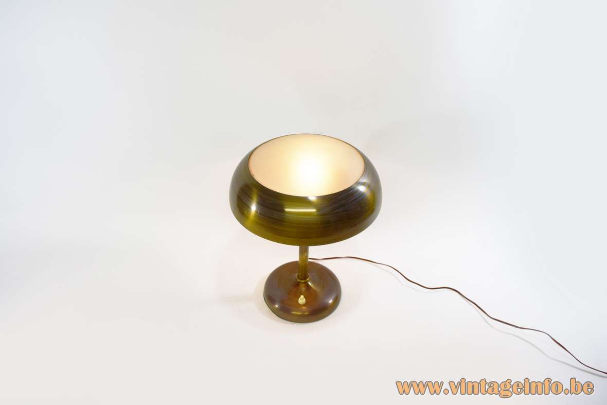 Brass Bauhaus table lamp round base and lampshade frosted glass diffuser 1930s 1940s 1950s art deco