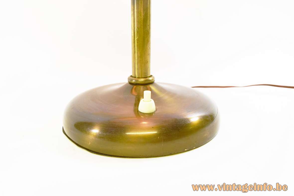 Brass Bauhaus table lamp round base and lampshade frosted glass diffuser 1930s 1940s 1950s switch