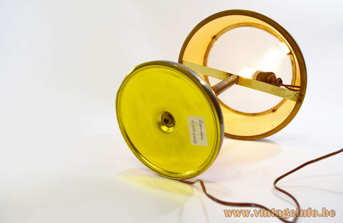 Brass Bauhaus table lamp round base and lampshade frosted glass diffuser 1930s 1940s 1950s bottom 