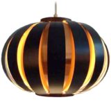 Coronell Elektro globe pendant lamp design: Werner Schou copper black metal slats teak 1960s 1970s MCM