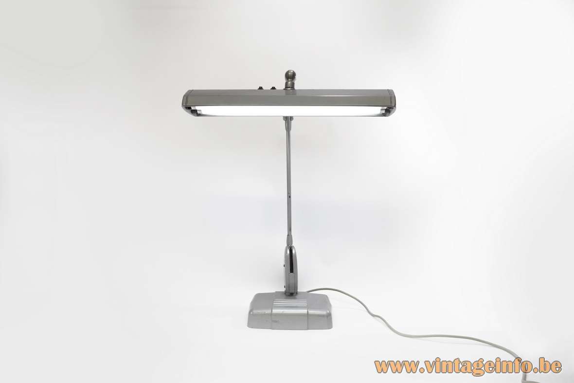 Dazor Floating Fixture 2324 work lamp grey metal base & rectangular balancing lampshade 1940s 1950s 1960s 1970s