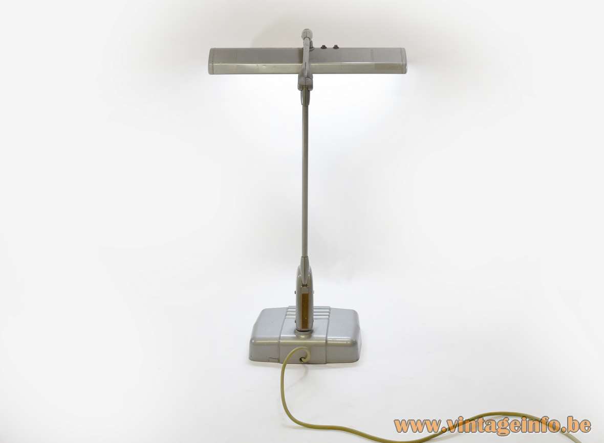 Dazor Floating Fixture 2324 work lamp grey metal base & rectangular balancing lampshade 1940s 1950s 1960s 1970s