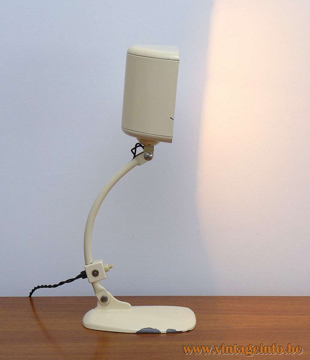 Molitor Novum desk lamp cast iron base curved rod rounded lampshade 1930s Bauhaus Kurt Zeisse Germany