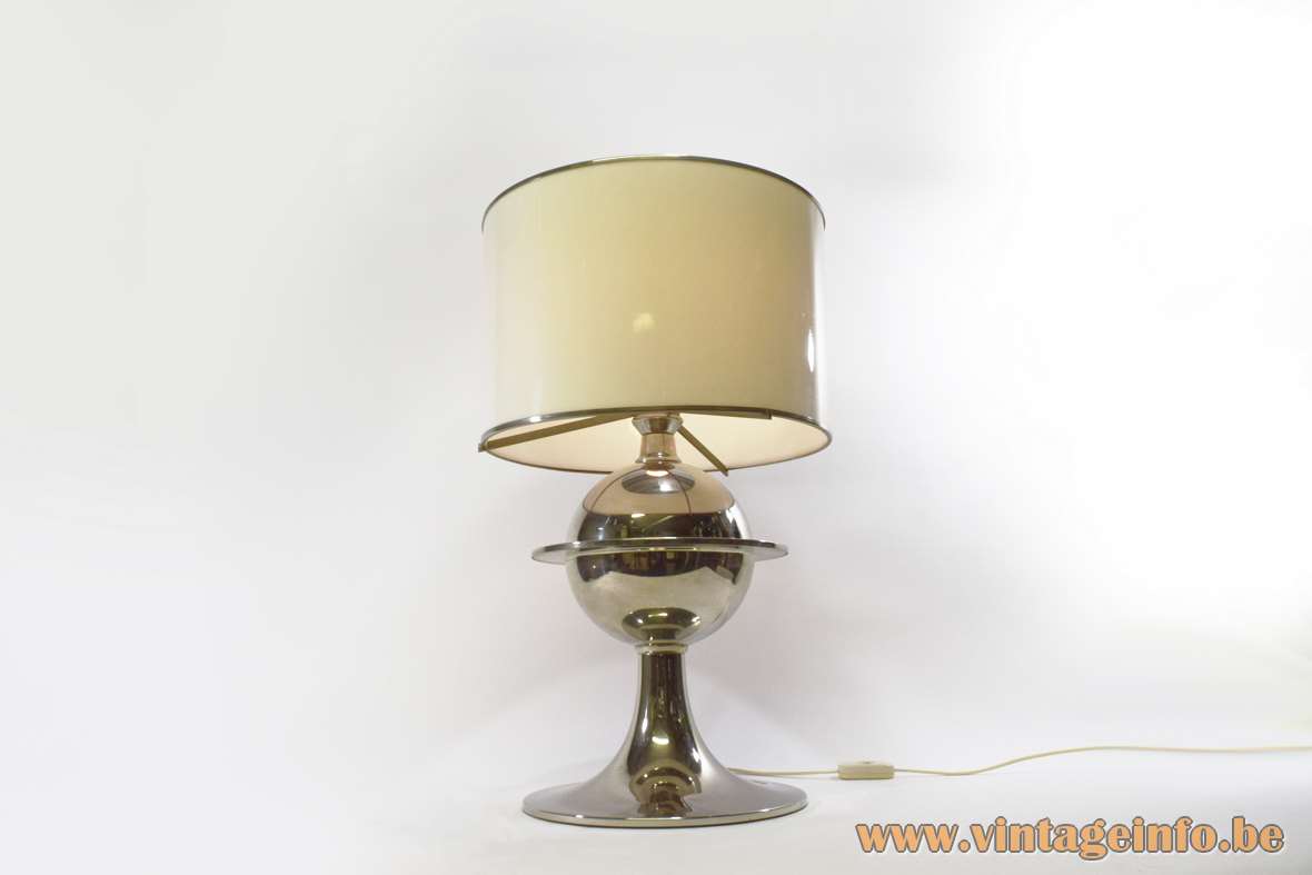 Vit Kellj table lamp nickel plated chrome Saturn globe white acrylic Perspex lampshade silver 1970s MCM