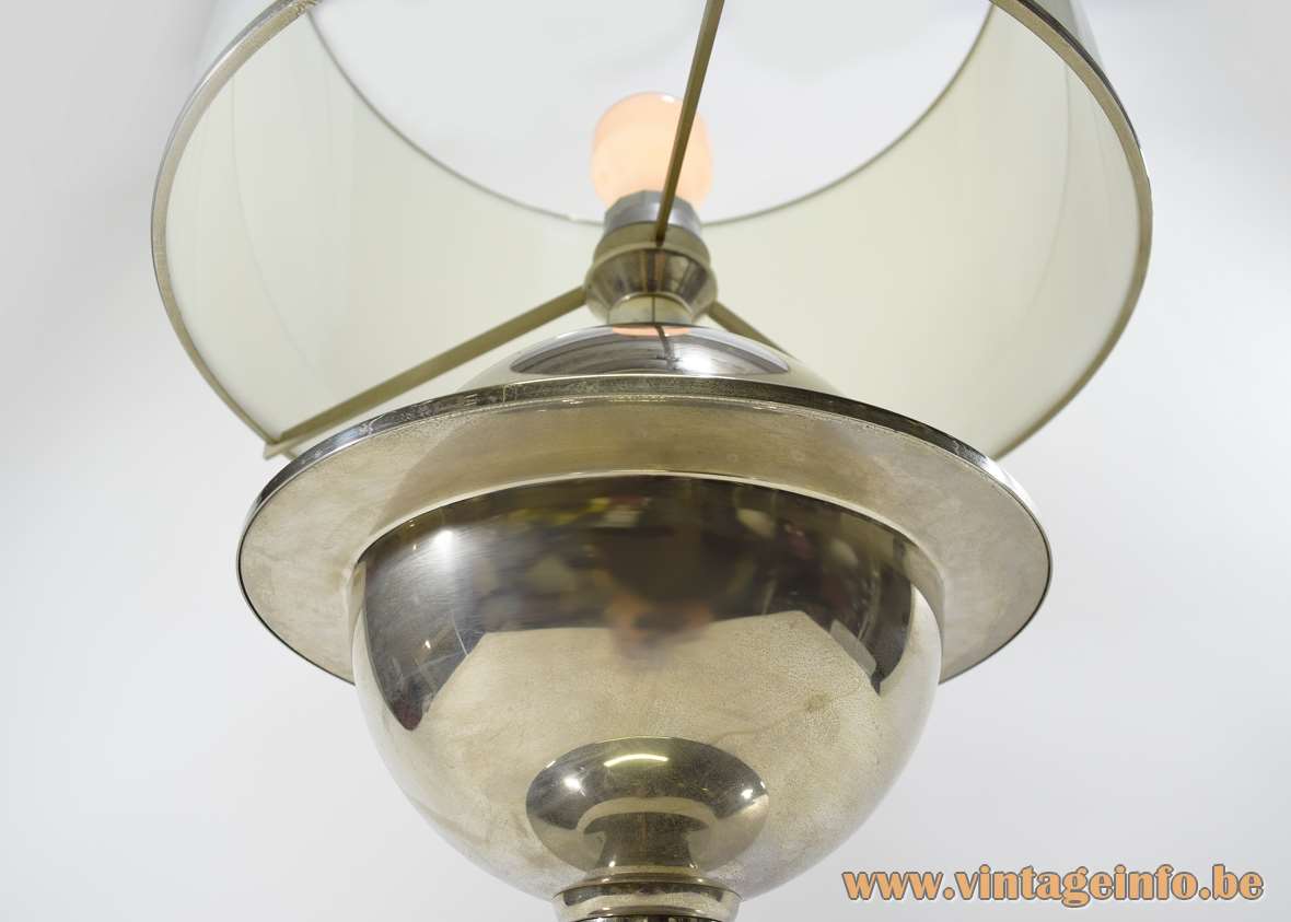 Vit Kellj table lamp nickel plated chrome Saturn globe white acrylic Perspex lampshade silver 1970s MCM