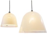 iGuzzini Kuala pendant lamp design: Franco Bresciani white & translucent acrylic conical bell lampshade 1970s Harvey Guzzini