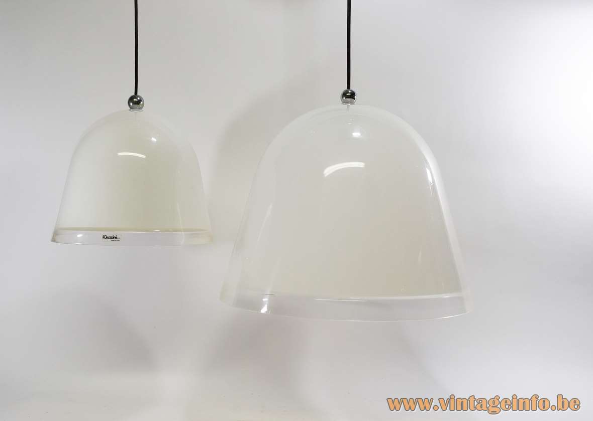 iGuzzini Kuala pendant lamp design: Franco Bresciani white & translucent acrylic conical bell lampshade 1970s Harvey Guzzini