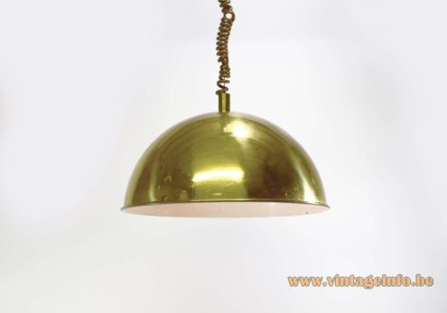 Brass Dome Rise & Fall Pendant Lamp white painted inside HHK Lift 2000 mechanism 1970s MCM