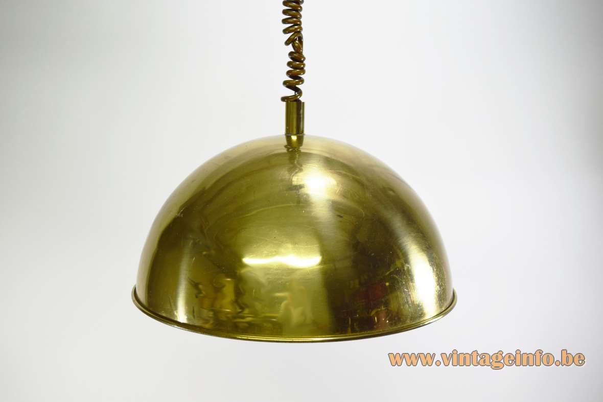 Brass dome rise & fall pendant lamp half round globe lampshade HHK Lift 2000 1970s Mid-Century Modern