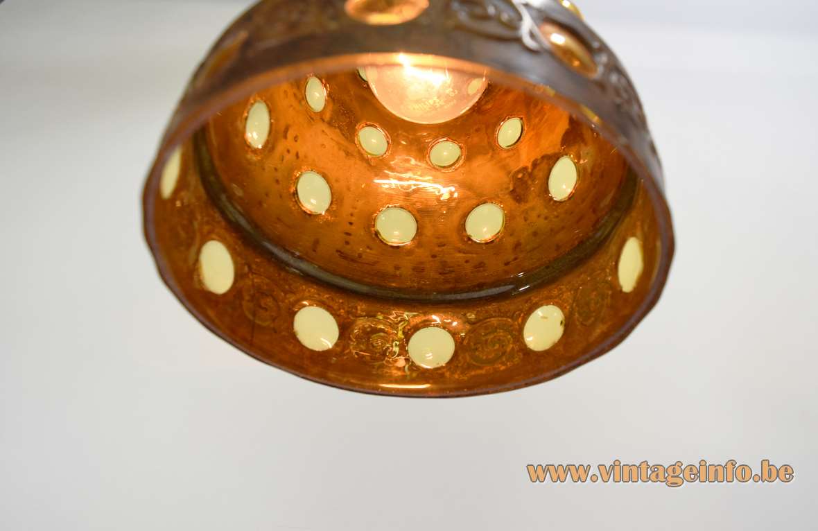 Burned copper aBurned copper & glass pendant lamps inside E27 socket conical lampshades round holes Peill & Putzler 1960s 1970s& glass pendant lamps Nanny Still Raak conical lampshades round holes Peill & Putzler 1960s 1970s