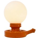 Ceramic candlestick bedside table lamp design: Cari Zalloni orange base opal glass globe Steuler 1960s 1970s