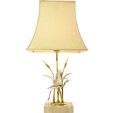 Cattails & herons table lamp limestone base silver plated bird gilded bullrush reed 1970s 1980s L’originale Italy