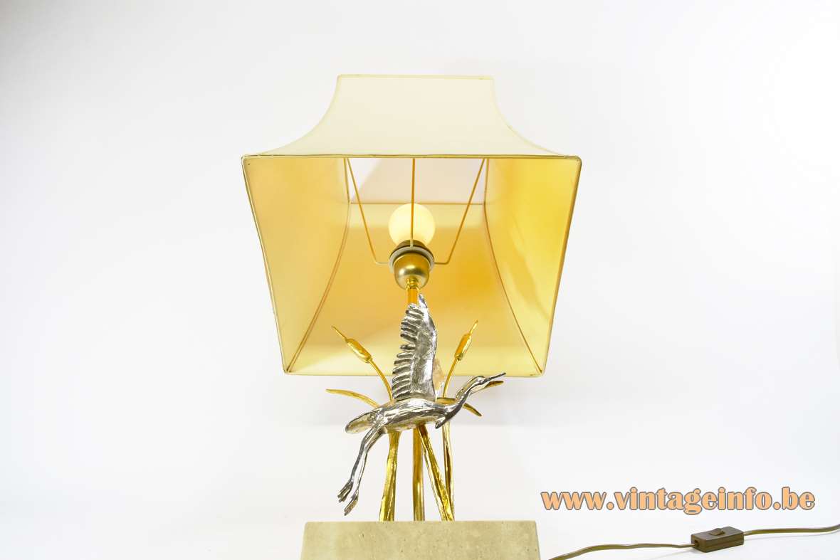 Cattails & herons table lamp limestone base silver plated bird gilded bullrush reed 1970s 1980s L’originale Italy