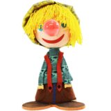 Felt clown bobblehead table lamp fabric figurine big head yellow hair 1960s 1970s Italy E14 bulb