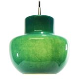 Green glass pendant lamp bubble glass lampshade chrome lid Peill Putzler Germany 1960s 1970s E27 socket