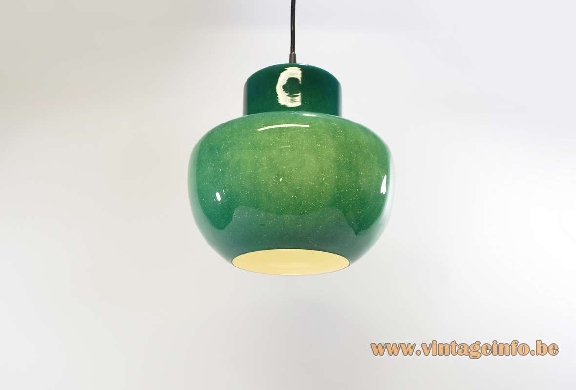 Green glass pendant lamp bubble glass lampshade chrome lid Peill Putzler Germany 1960s 1970s E27 socket