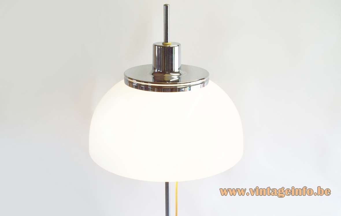 Harvey Guzzini Faro floor lamp white acrylic Perspex lampshade chrome base long rod 1960s 1970s 2249 4509