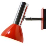 Hustadt-Leuchten wall lamp chrome joint red aluminium lampshade rectangular wall mount 1970s Germany MCM