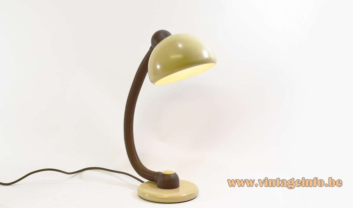 Klaus Hempel desk lamp beige round base brown goose-neck half round lampshade 1970s 1980s Hustadt Leuchten