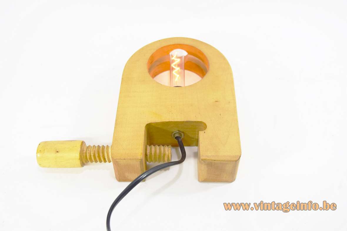 Moinier Besson Table Lamp maple wood vise E14 socket 1970s 1980s snail logo Made in France