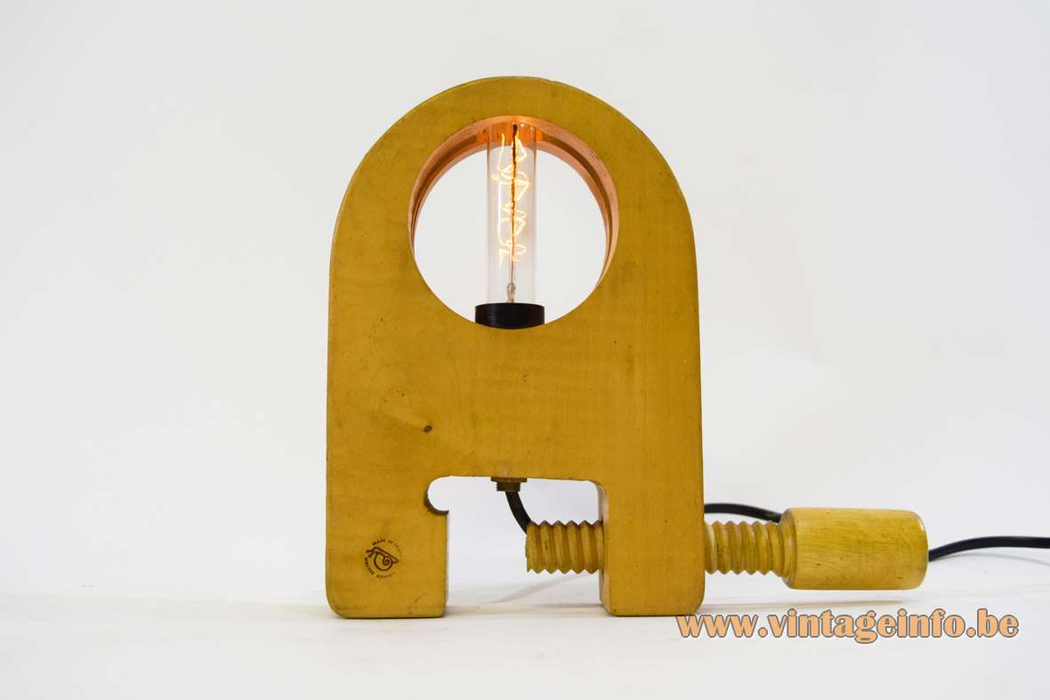 Moinier Besson Table Lamp maple wood vise E14 socket 1970s 1980s snail logo Made in France