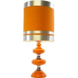 Orange 1970s table lamp wood discs & chrome base tubular lampshade metal rings Massive Belgium 1960s vintage