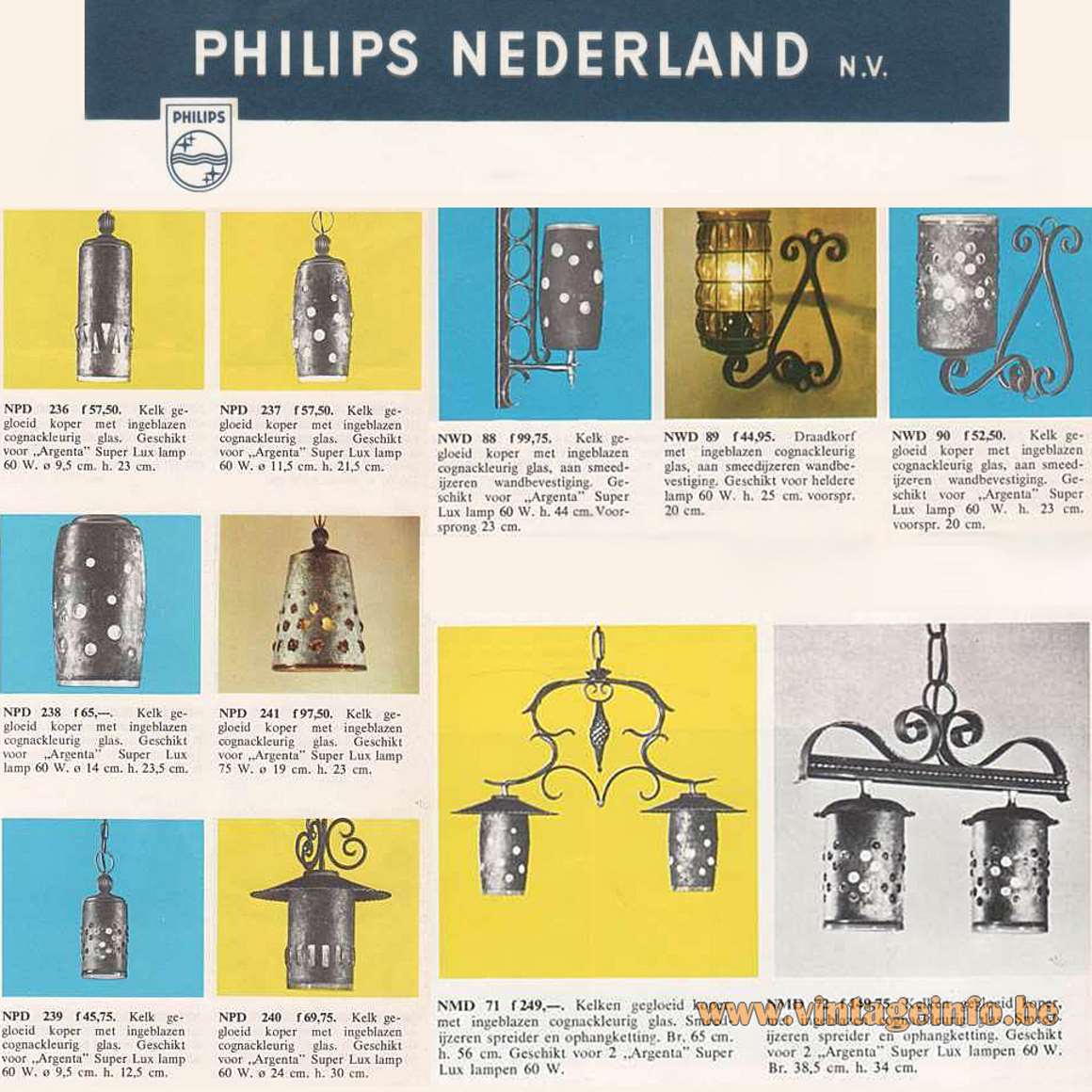 Philips 1968 catalogue caged glass pendant lamps Nanny Still Raak burned copper