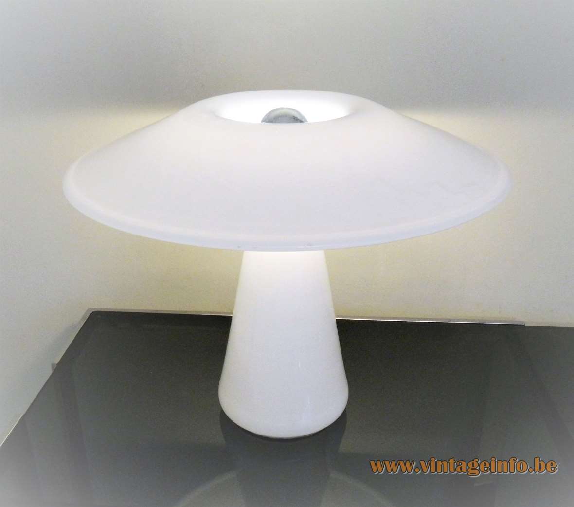 Holmegaard Phoenix table lamp design: Sidse Werner white opal glass mushroom lampshade 1980s Denmark E27 socket 