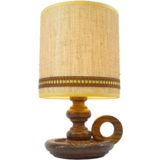 Pigot candlestick table lamp carved pinewood base rod & handle tubular fabric lampshade Spain 1960s 1970s