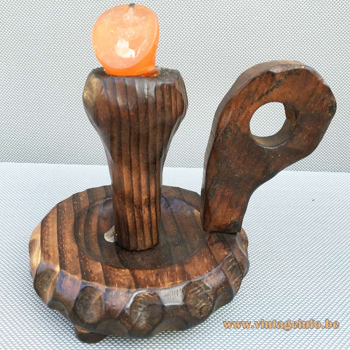 Pigot candlestick pine wood hand carved produced in Spain in the 1960s 1970s MCM