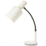 1970s Prova desk lamp white round base rod and lampshade chrome gooseneck E27 socket Massive Italy