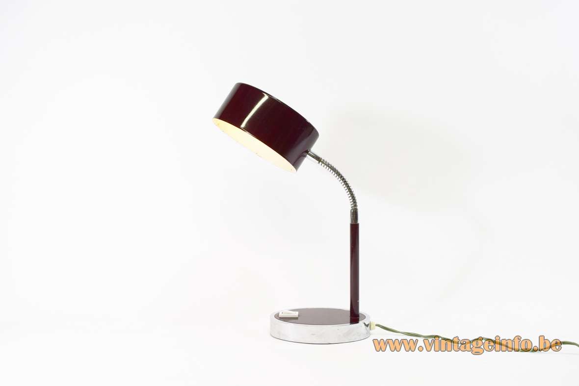 Purple brown Italian desk lamp oval lampshade and base chrome gooseneck 1960s 1970s Prova Massive vintage
