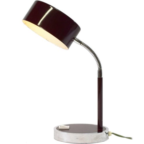 Purple brown Italian desk lamp oval lampshade and base chrome gooseneck 1960s 1970s Prova Massive vintage