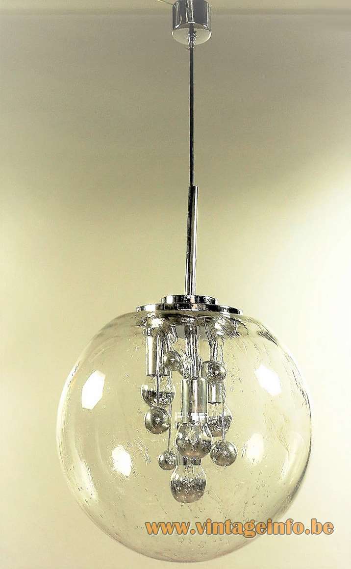 Sputnik globe pendant lamp DORIA bubble glass chrome balls 4 light bulbs 1960s 1970s MCM vintage