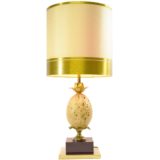 Travertine ostrich egg table lamp oval limestone globe tubular lampshade Le Dauphin France 1970s 1980s Oxford
