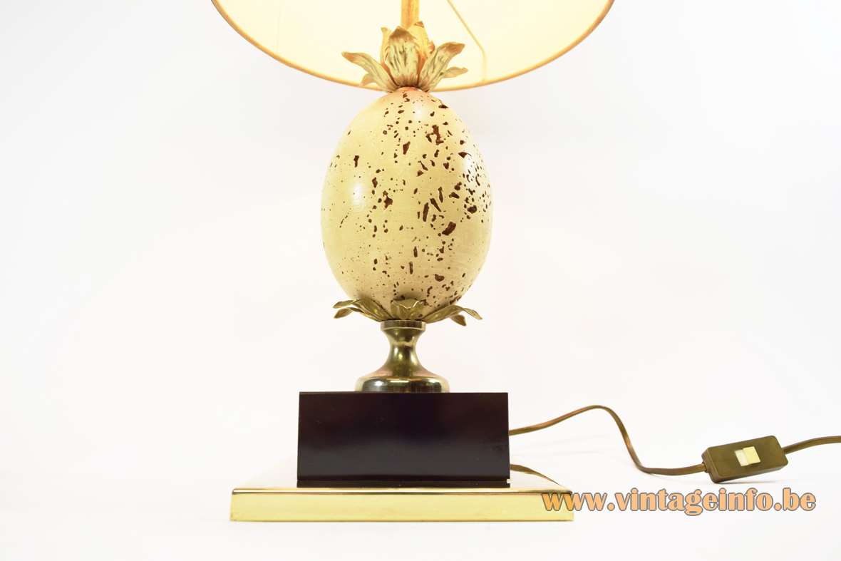Travertine ostrich egg table lamp oval limestone globe tubular lampshade Le Dauphin France 1970s 1980s Oxford