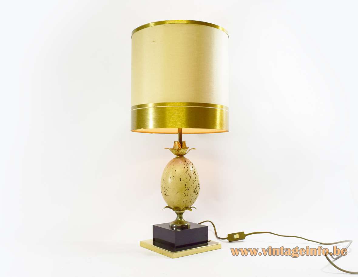 Travertine ostrich egg table lamp oval limestone globe tubular lampshade Le Dauphin France 1970s 1980s Oxford