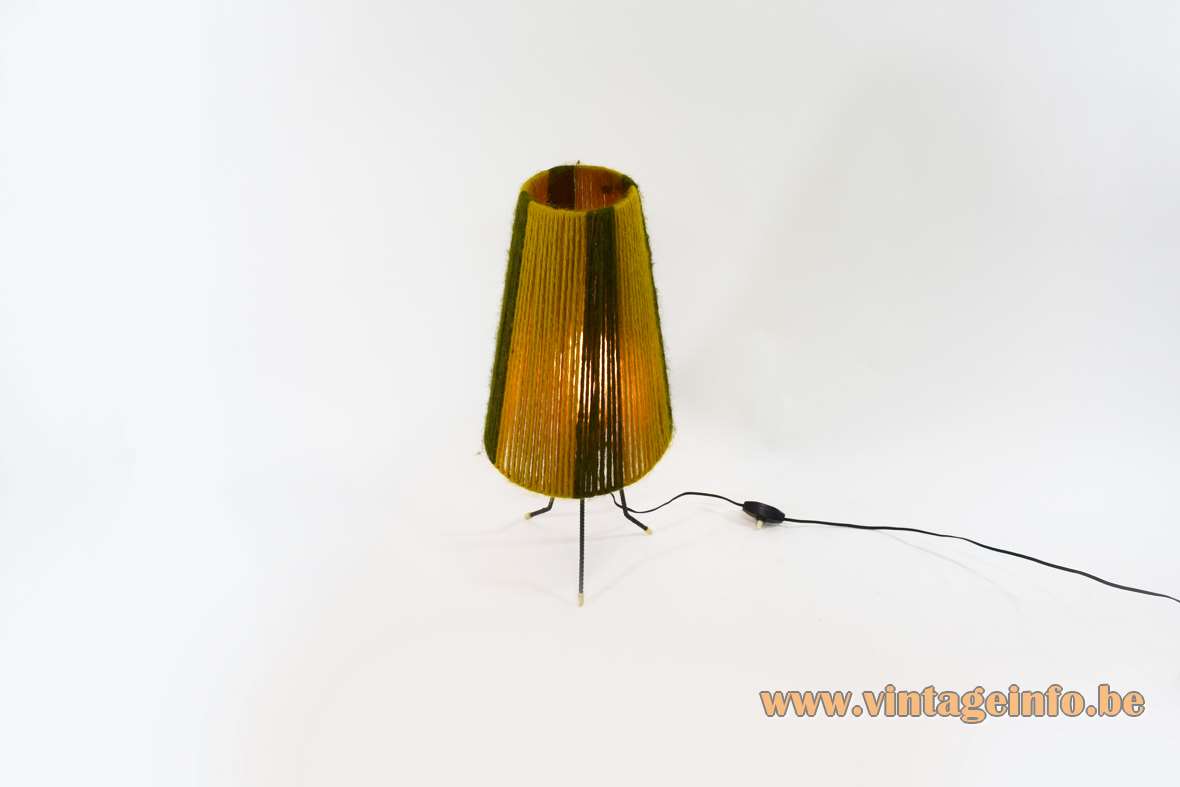 Tripod Wool Table Lamp conical lampshade DIY 1960s 1970s ocher brown E27 socket MCM
