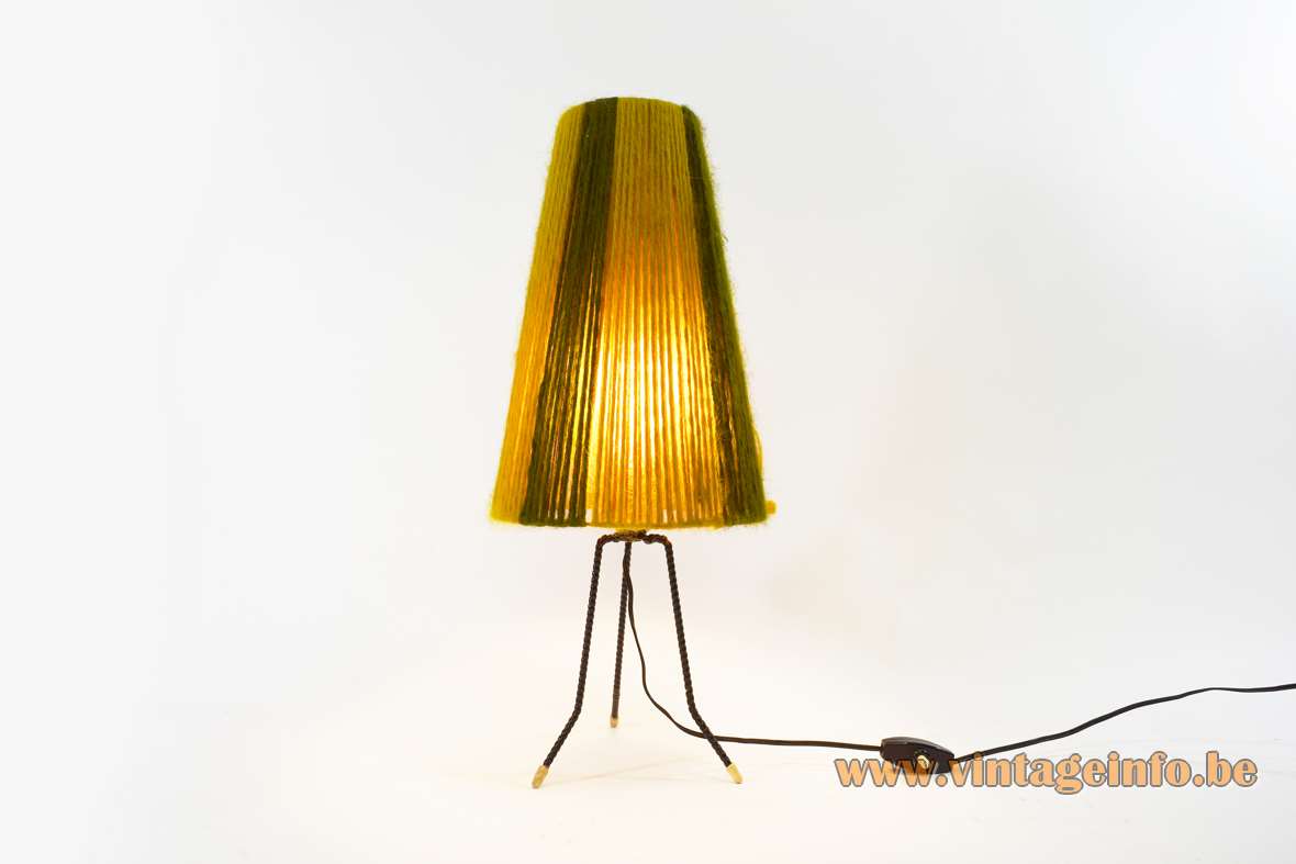 Tripod Wool Table Lamp conical lampshade DIY 1960s 1970s ocher brown E27 socket MCM