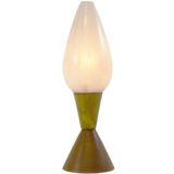 1950s bedside table lamp conical teak base brass ring striped glass lampshade 1960s Massive vintage MCM