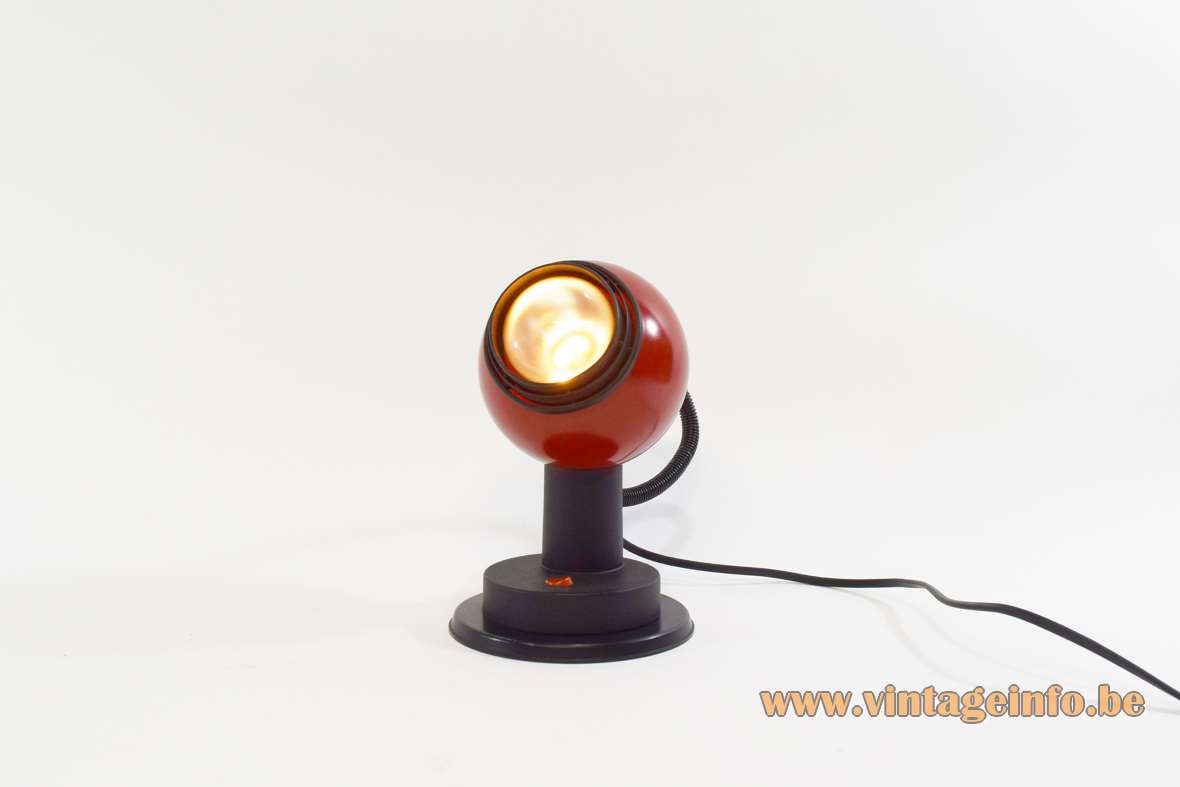 1970s magnetic table lamp red metal globe lampshade black plastic base Germany 1980s BJB switch