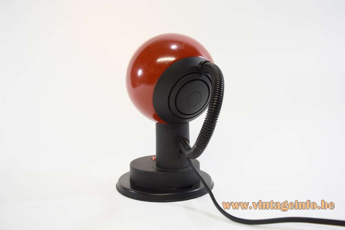 1970s magnetic table lamp red metal globe lampshade black plastic base Germany 1980s BJB switch