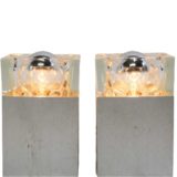 Sciolari Cubic wall lamps design: Gaetano Sciolari square brushed aluminium base pressed glass lampshade 1970s 1980s