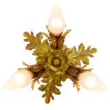 Banci Firenze flower ceiling lamp flush mount antique gold metal brass 3 light bulbs Italy 1960s 1970s