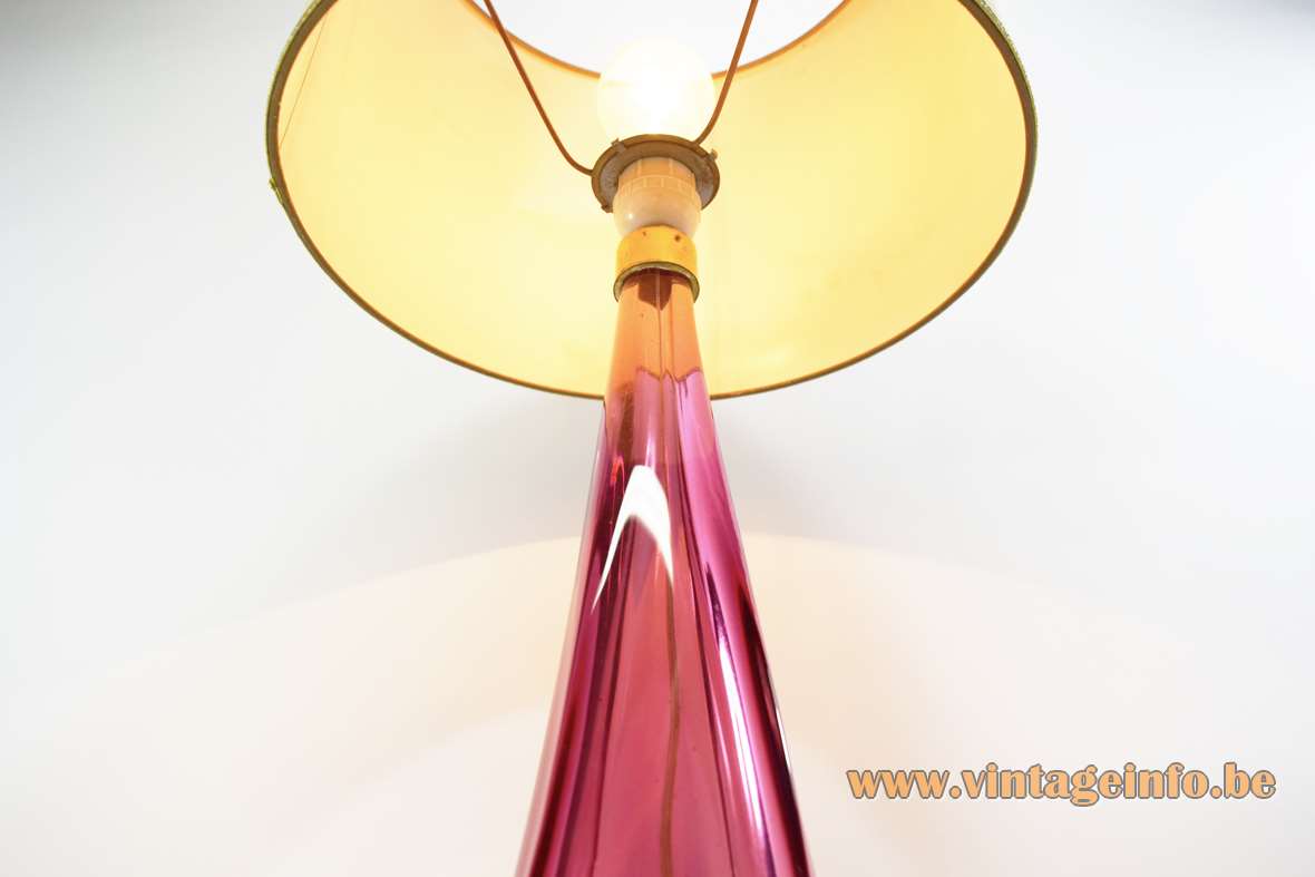Fratelli Toso Murano table lamp clear pink purple glass round fabric lampshade 1950s 1960s MCM vintage