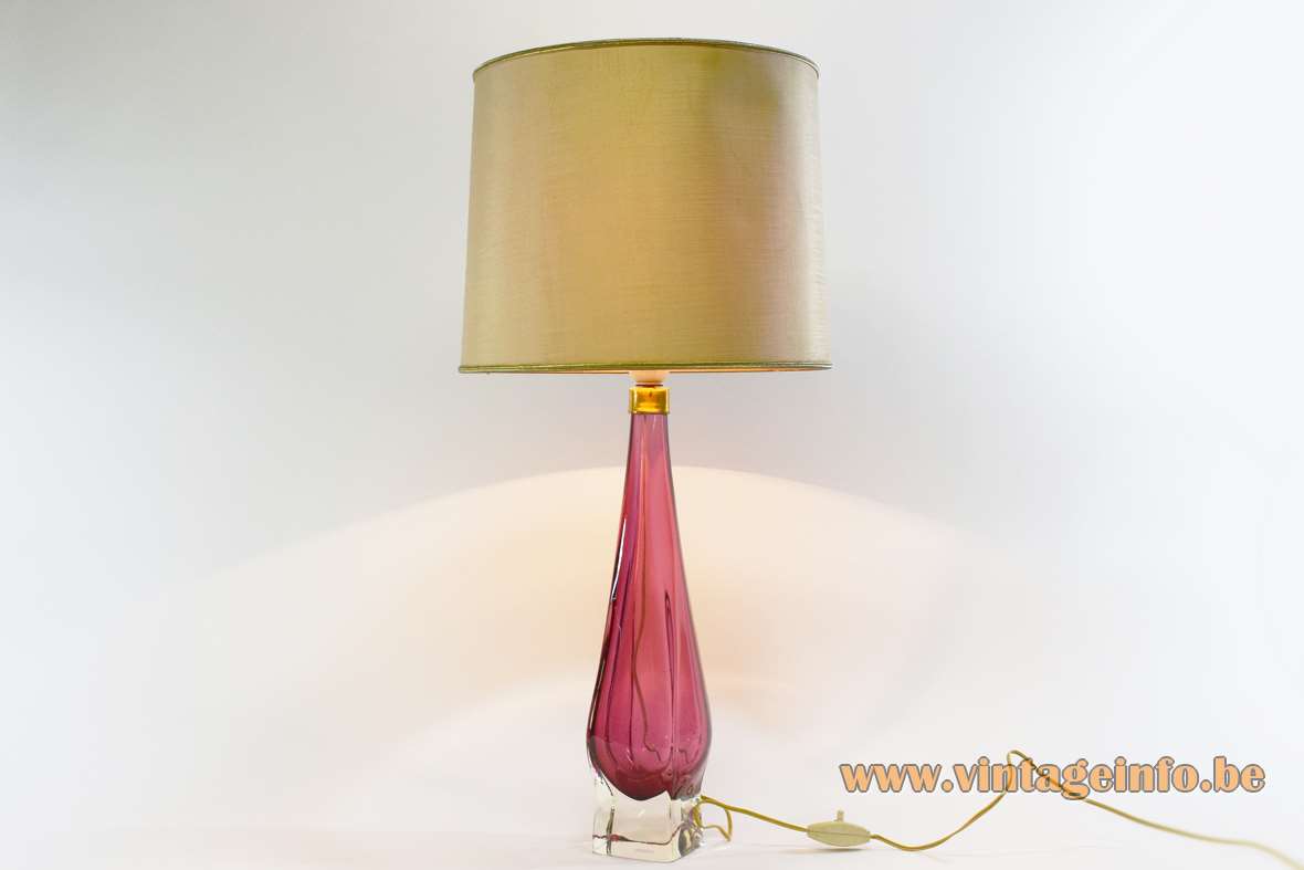 Fratelli Toso Murano table lamp clear pink purple glass round fabric lampshade 1950s 1960s MCM vintage