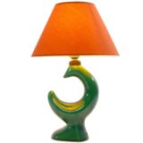 Georges Jouve table lamp green biomorph ceramics fabric lampshade 1950s 1960s earthenware MCM